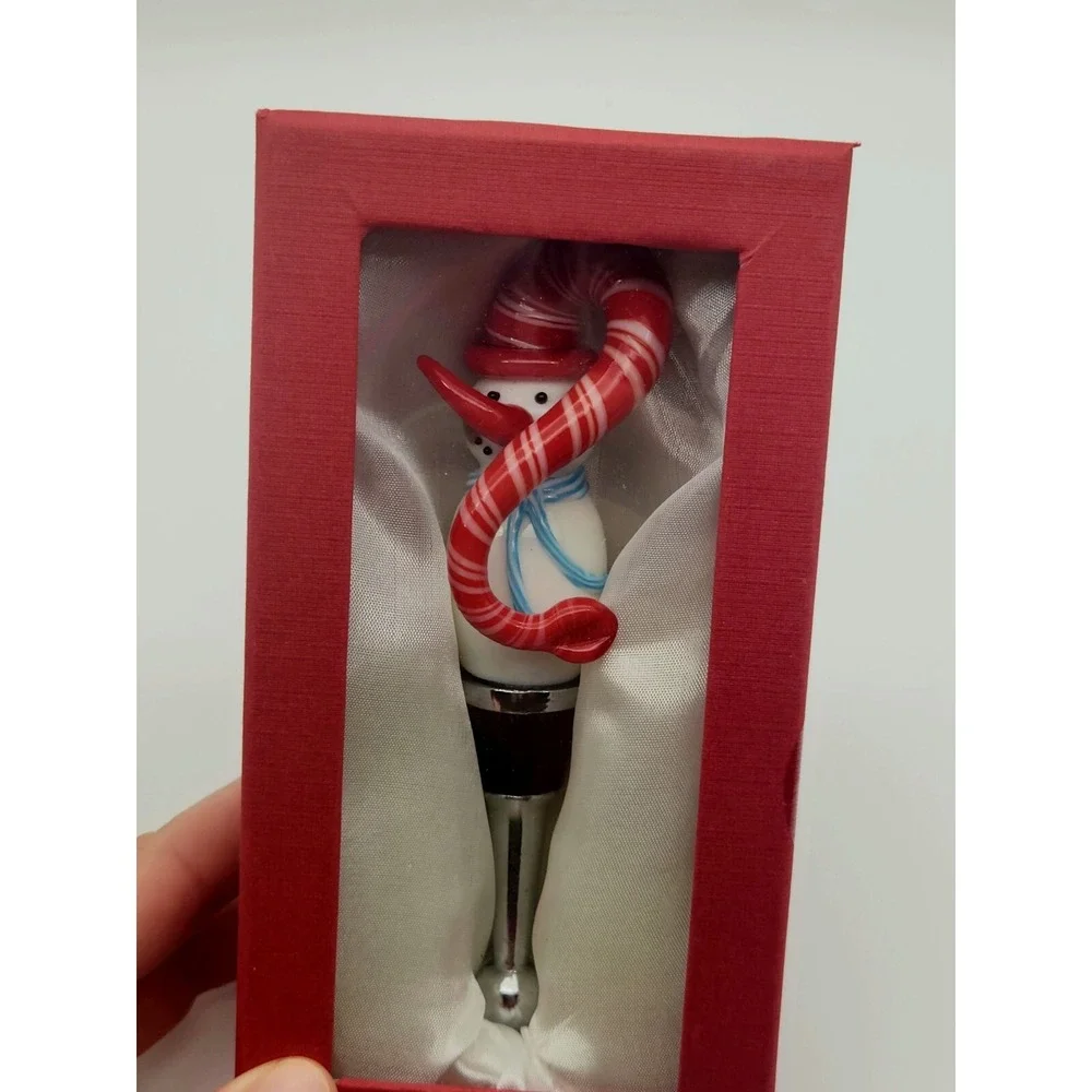 Snowman Art Glass Wine Bottle Stopper In Box Christmas Winter Large